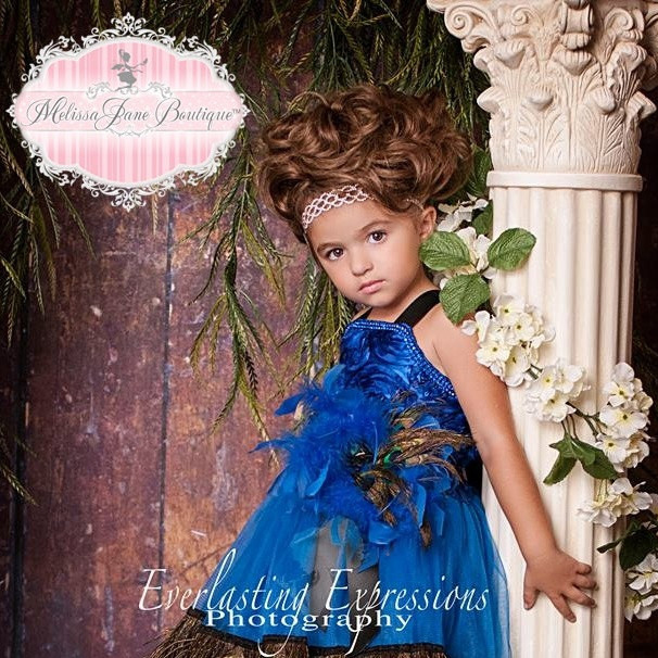 素晴らしい青い孔雀のドレス「Blue Wonder Girls Peacock Dress」0歳から6歳