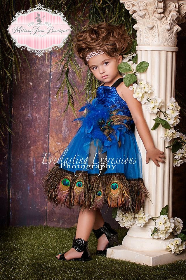 素晴らしい青い孔雀のドレス「Blue Wonder Girls Peacock Dress」0歳から6歳