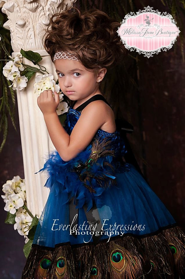 素晴らしい青い孔雀のドレス「Blue Wonder Girls Peacock Dress」0歳から6歳