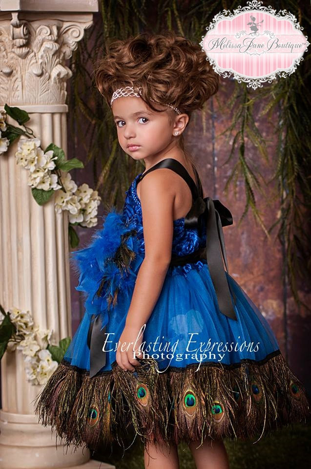 素晴らしい青い孔雀のドレス「Blue Wonder Girls Peacock Dress」0歳から6歳