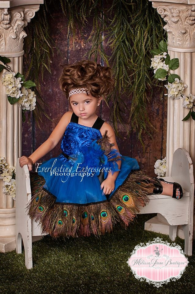 素晴らしい青い孔雀のドレス「Blue Wonder Girls Peacock Dress」0歳から6歳