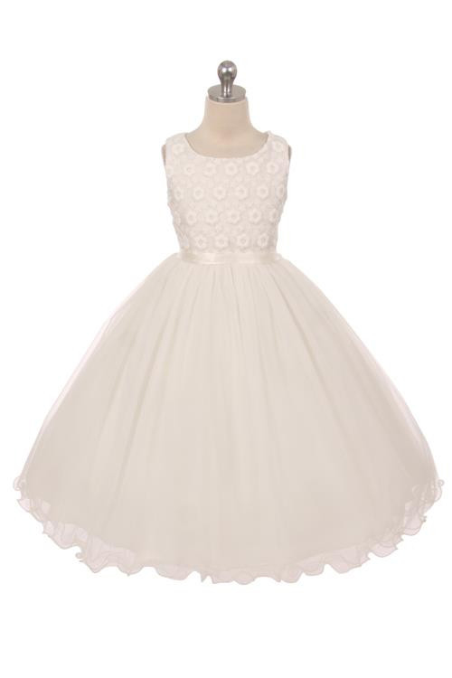 シンプルコレクション~花刺繍のチュールドレス「Simple Collection Flower Embroidered Girls Tulle Dress」2歳から14歳