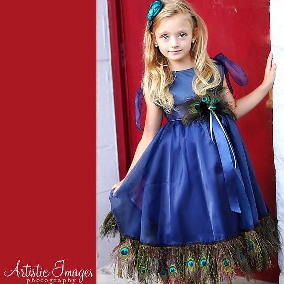 青の孔雀のドレス「Girls Peacock Dress in Blue」1歳から14歳