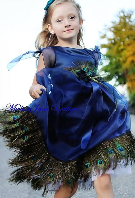 青の孔雀のドレス「Girls Peacock Dress in Blue」1歳から14歳