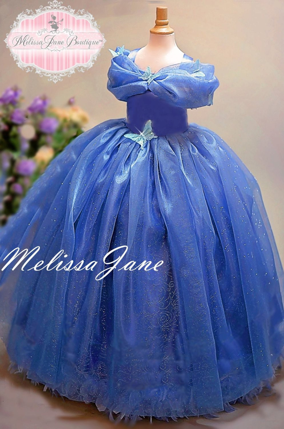 シンデレラ風の青いプリンセスドレス「Inspired Cinderella Blue Movie Princess Dress - with a touch of Feathers」2歳から7歳