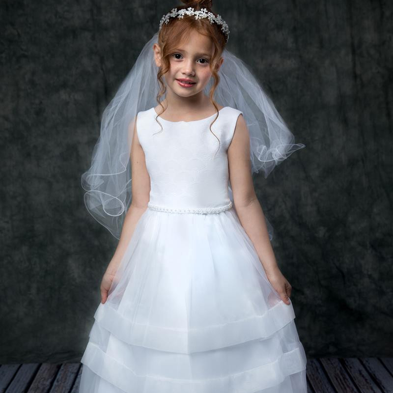 シンプルコレクション〜女の子の聖餐式ドレス「Simple Collection Fan Design Girls Communion Dress」2歳から12歳
