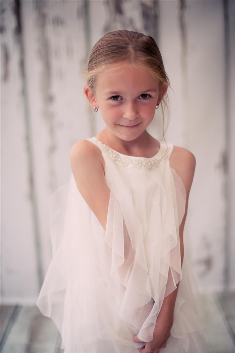 シンプルコレクション~女の子のメッシュフリルドレス「Simple Collection Girl Mesh Ruffle Dress」2歳から12歳