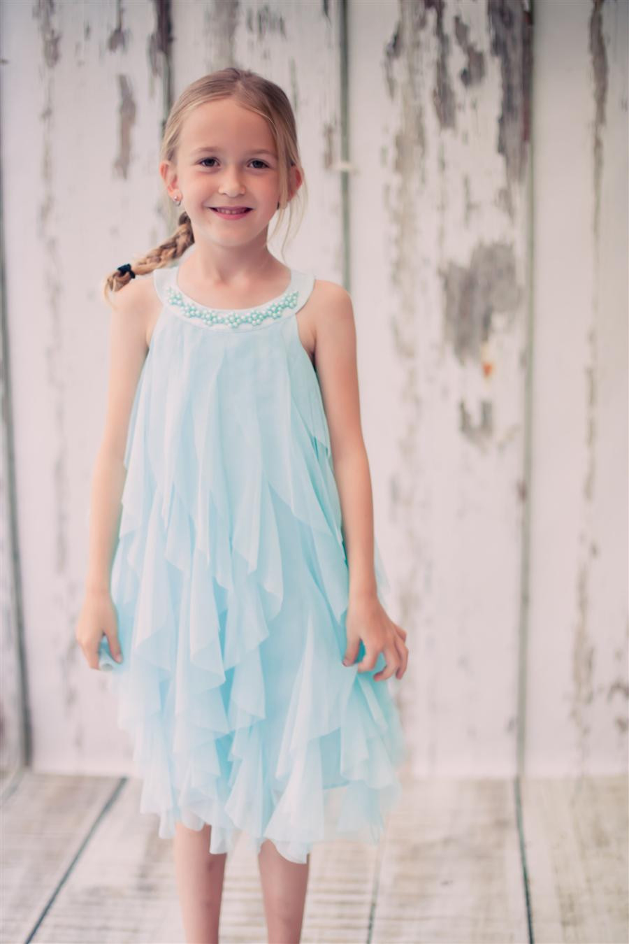 シンプルコレクション~女の子のメッシュフリルドレス「Simple Collection Girl Mesh Ruffle Dress」2歳から12歳