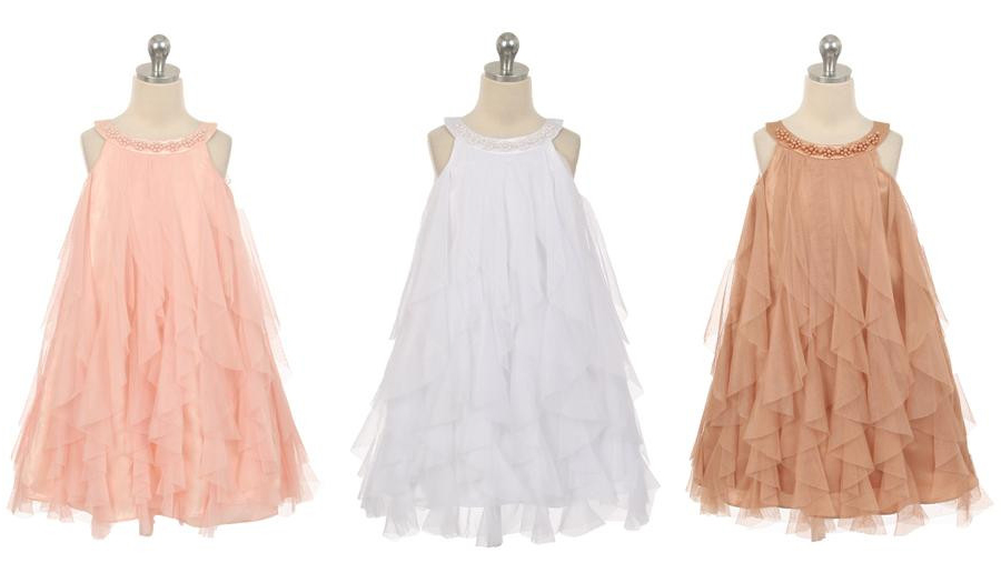 シンプルコレクション~女の子のメッシュフリルドレス「Simple Collection Girl Mesh Ruffle Dress」2歳から12歳