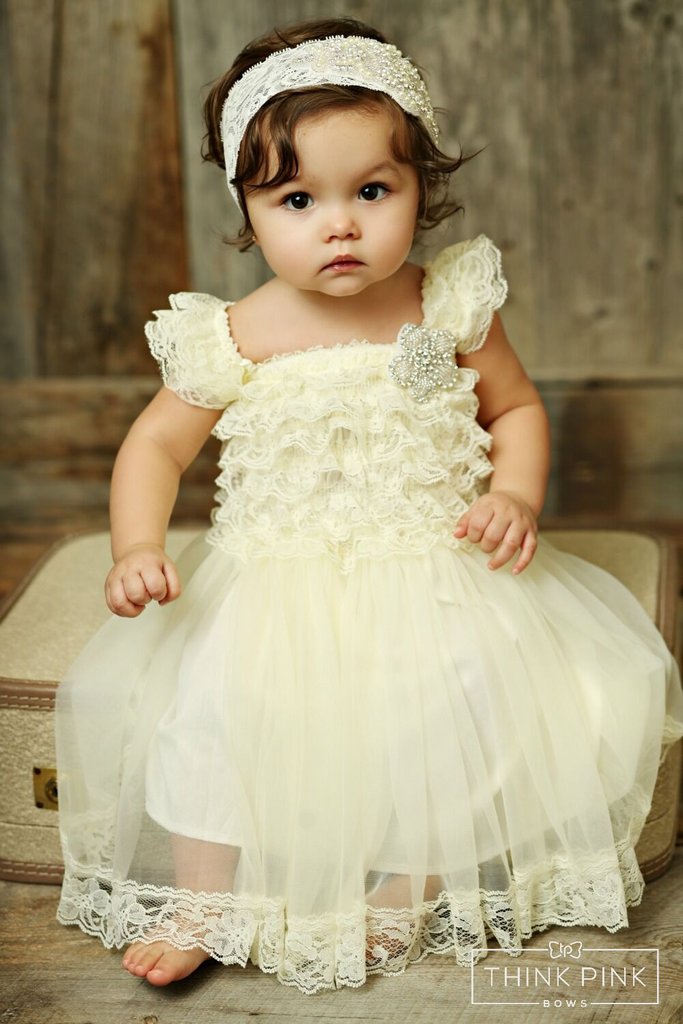 ナチュラルワンピース ハートロブペチレースドレス お花のラインストーン付き newborn-7years