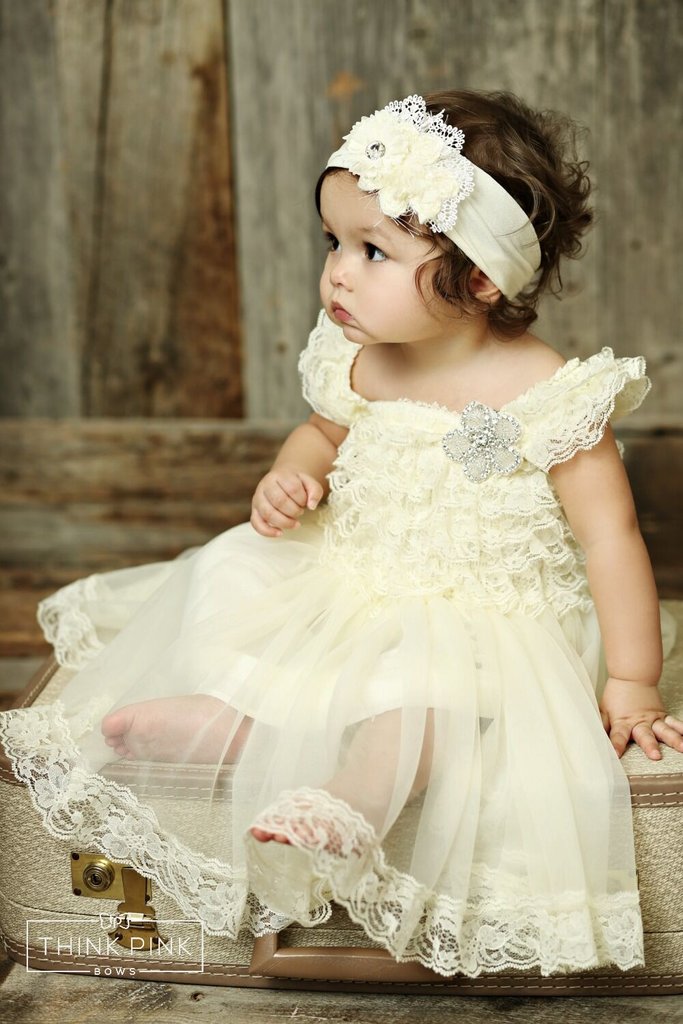 ナチュラルワンピース ハートロブペチレースドレス お花のラインストーン付き newborn-7years