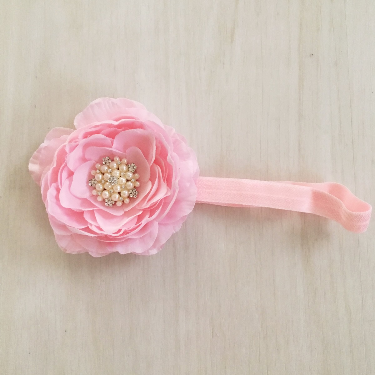 ☆きれい色♪お花とラインストーンのヘアバンド☆ピンク