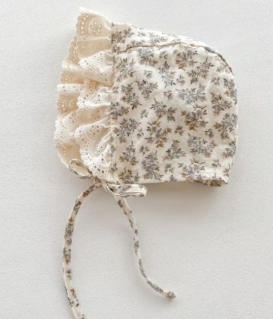 ボンネット付きロンパースドレス ボタニカルレース