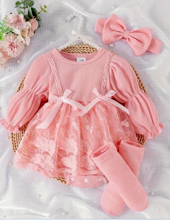 ソックス＆ヘッドバンド付きロンパースドレス キャンディースリーブ