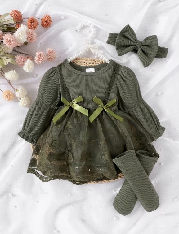 ソックス＆ヘッドバンド付きロンパースドレス キャンディースリーブ