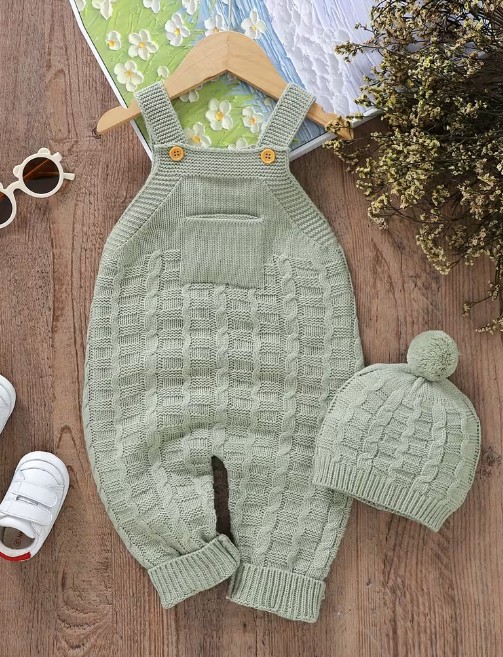 ニューボーンフォト 撮影衣装 ベビー衣装 ユニセックス ニットオーバーオール 帽子付き 0～18ヶ月