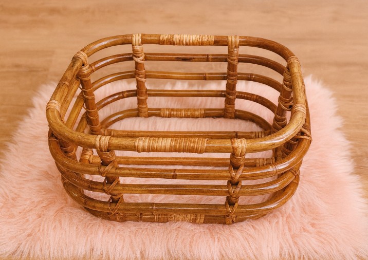 撮影用ラタンバスケット レクタングル 籐