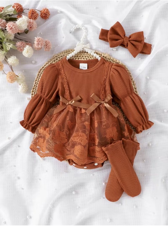 ソックス＆ヘッドバンド付きロンパースドレス キャンディースリーブ