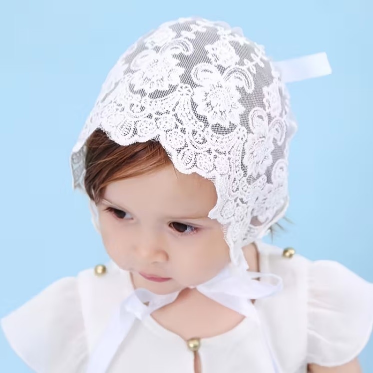 ニューボーンフォト 撮影小物 レースボンネット ベビー帽 サイズ調整可能 0~1歳