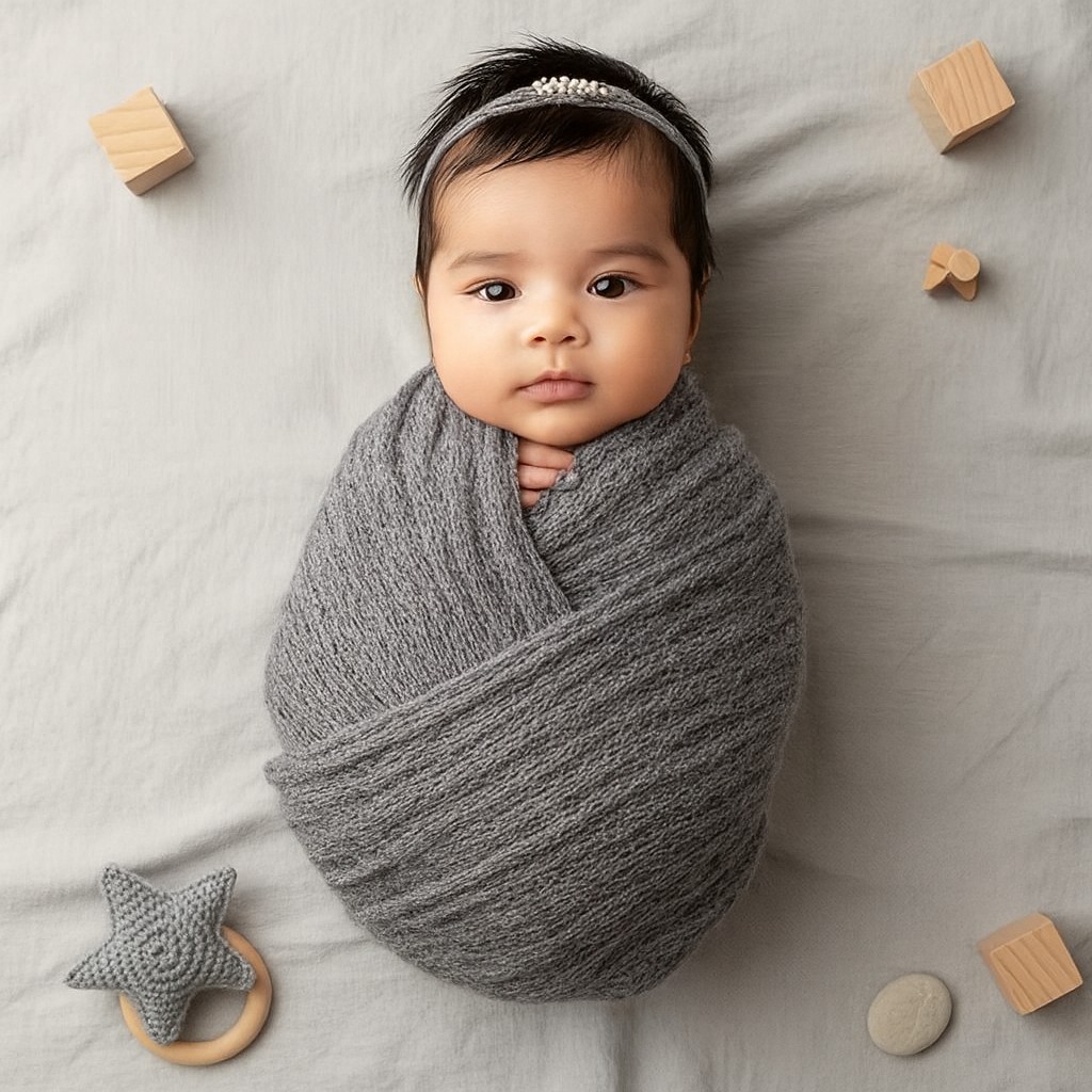 ソフトニットベビーラップ＆パールヘアバンド