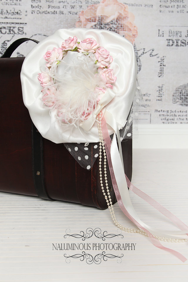 ピンクの薔薇咲く☆サテンと水玉ベールのドレスアップハット