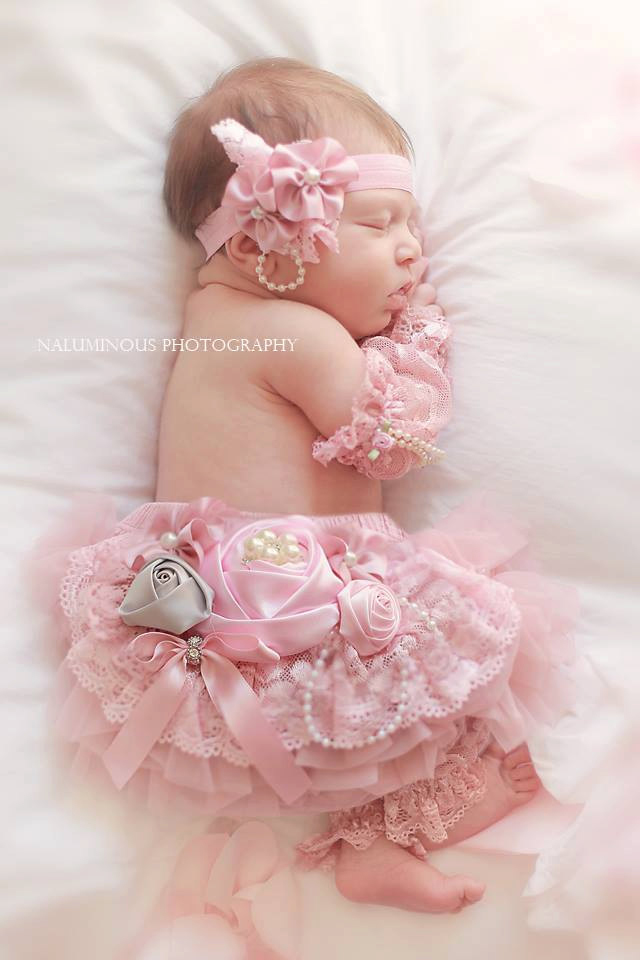 Newbornフォト★ギフトにも!ピンクレースのレッグウォーマーとヘッドバンドのセット