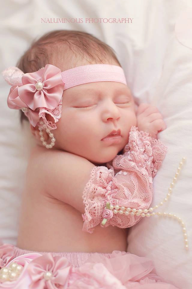 Newbornフォト★ギフトにも!ピンクレースのレッグウォーマーとヘッドバンドのセット