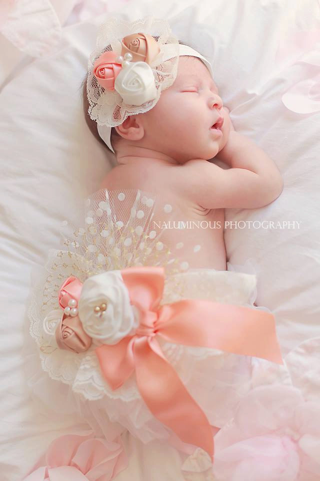 Newbornフォト★ギフトにも!ヴィンテージスタイル サッシュつきシフォンチュチュブルマ・ヘッドバンドセット