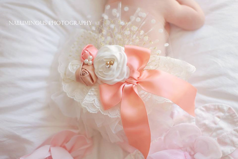 Newbornフォト★ギフトにも!ヴィンテージスタイル サッシュつきシフォンチュチュブルマ・ヘッドバンドセット