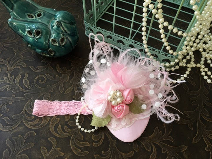 Newbornフォト★ピンクのティアドロップフェザーハット