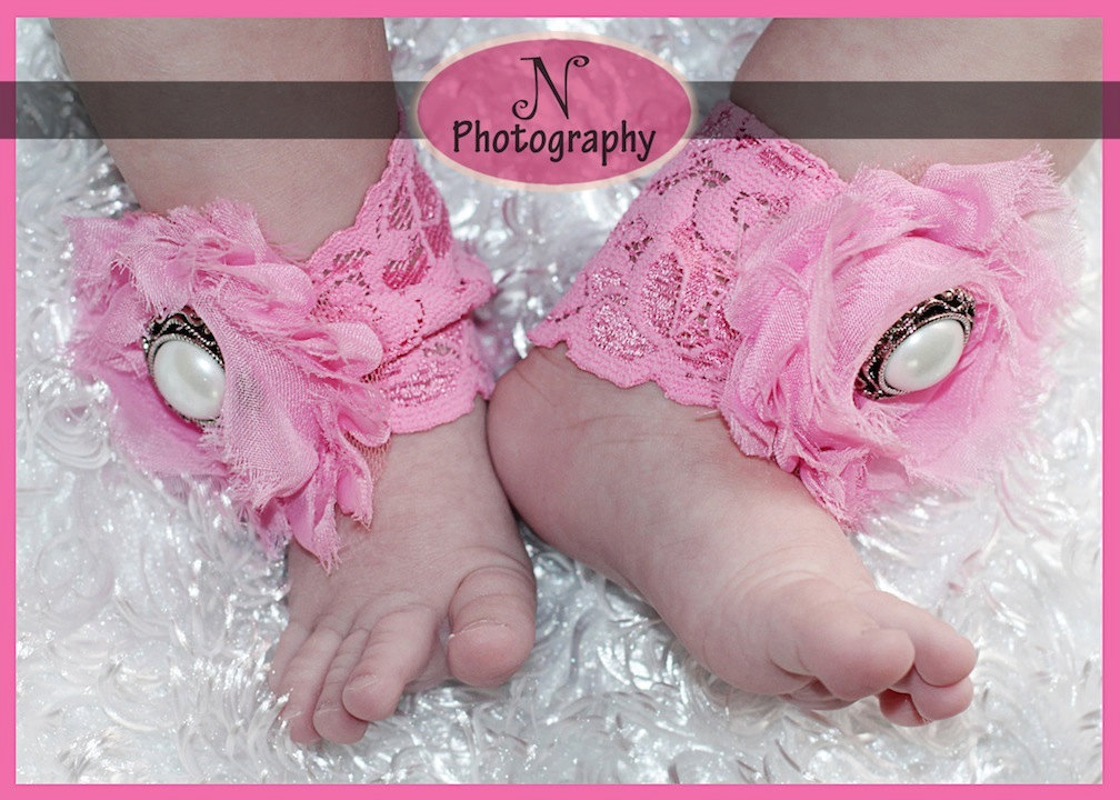 Newbornフォト★レースのお花とパールのアンクレット