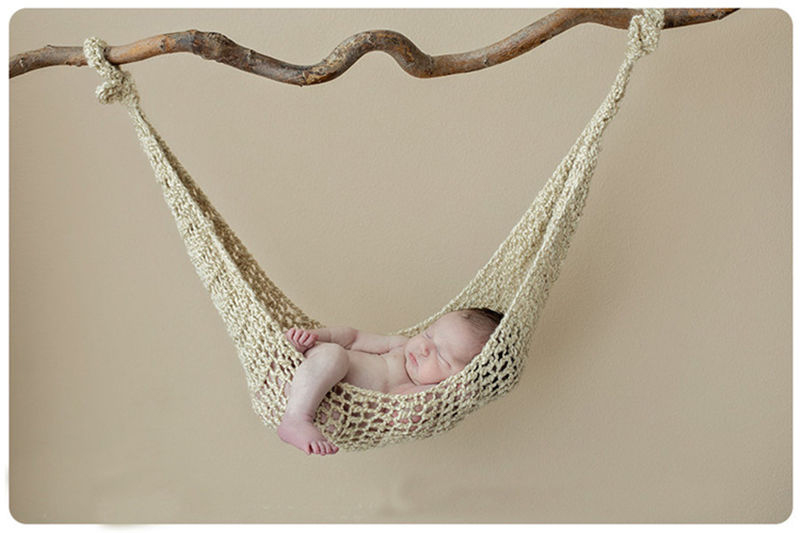 かぎ針編みのハンモック♪ナチュラルなカーキ Newborn-6Months Baby