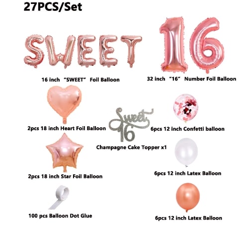 Sweet16バルーン☆風船　パーティーデコレーション　「sweet sixteen（スイートシックスティーン、スイート１６）」