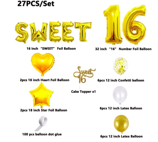 Sweet16バルーン☆風船　パーティーデコレーション　「sweet sixteen（スイートシックスティーン、スイート１６）」