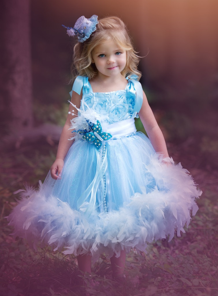 カリビアンブルーのフェザーラインドレス☆女の子に人気の水色入荷♪Caribbean Blue 4T【100・110・120サイズ】