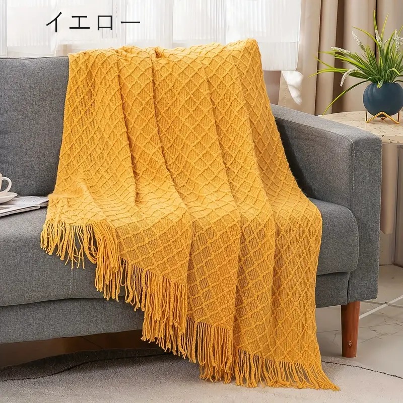 ナチュラルカラースローケット 大判ブランケット フリンジ付き