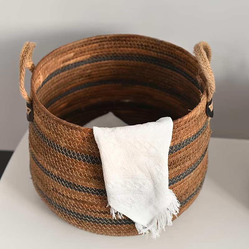 深型ラタンストライプバスケット