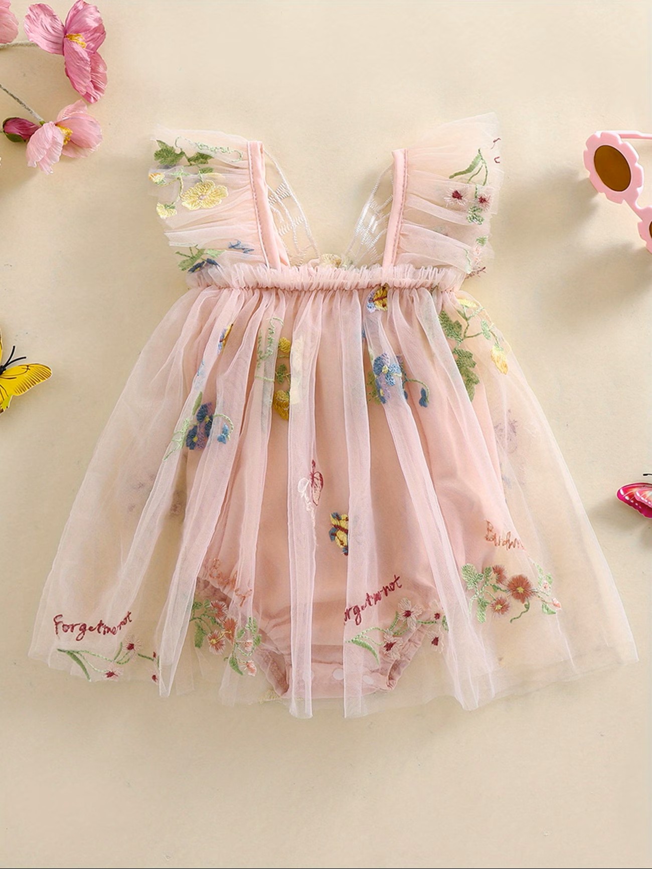 羽根付きノースリーブチュールドレス