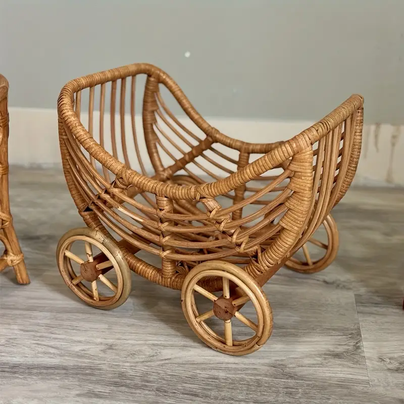 ニューボーンフォト 撮影小物 撮影小道具 撮影用ラタンベビーカー 籐製