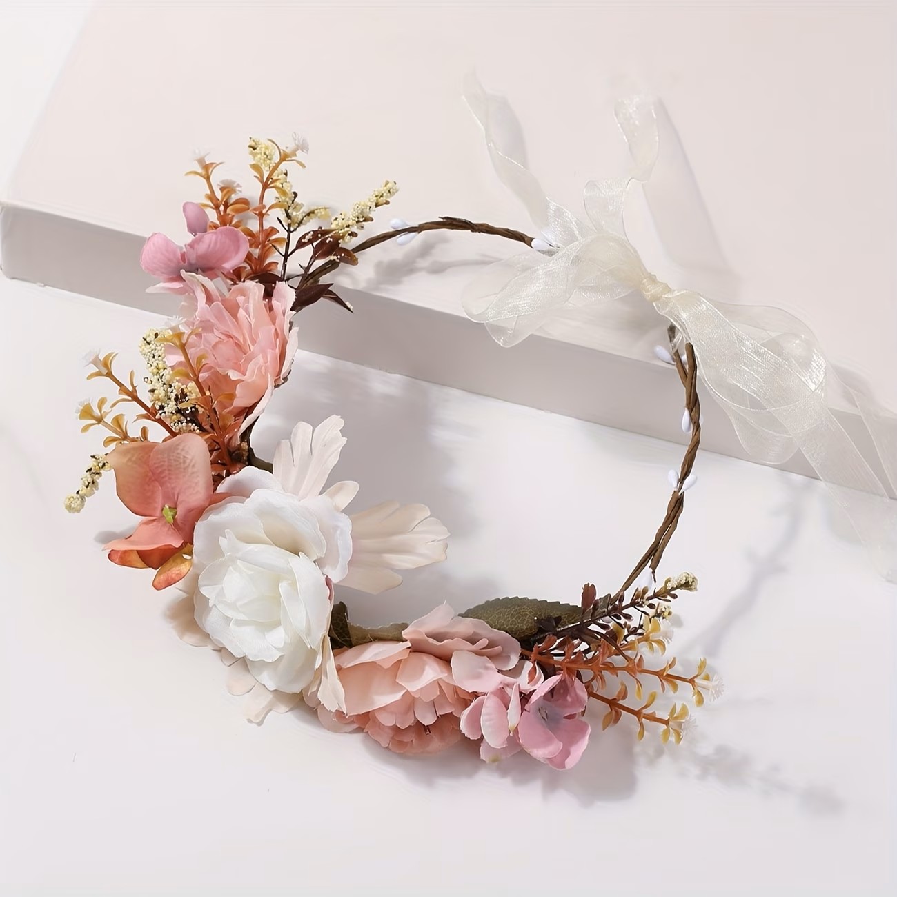 レースリボン付きフラワークラウン