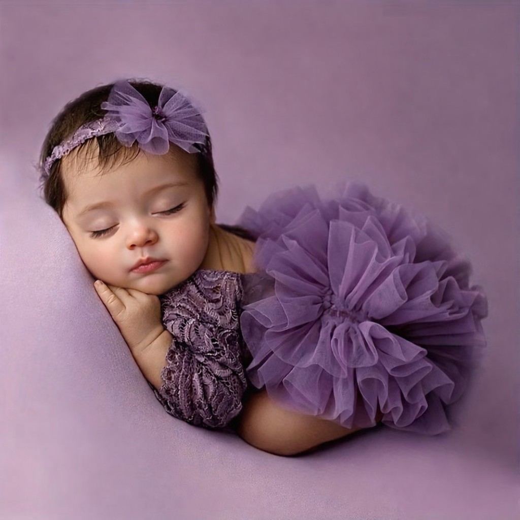 チュチュ付きレースロンパース＆フラワーヘッドバンドセット