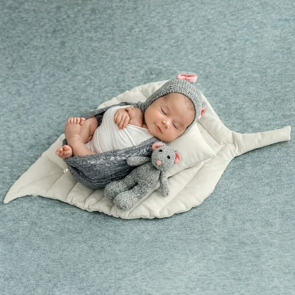 リーフマット&ミニピロー 敷物 スタッファー 枕付き 約72×42cm 