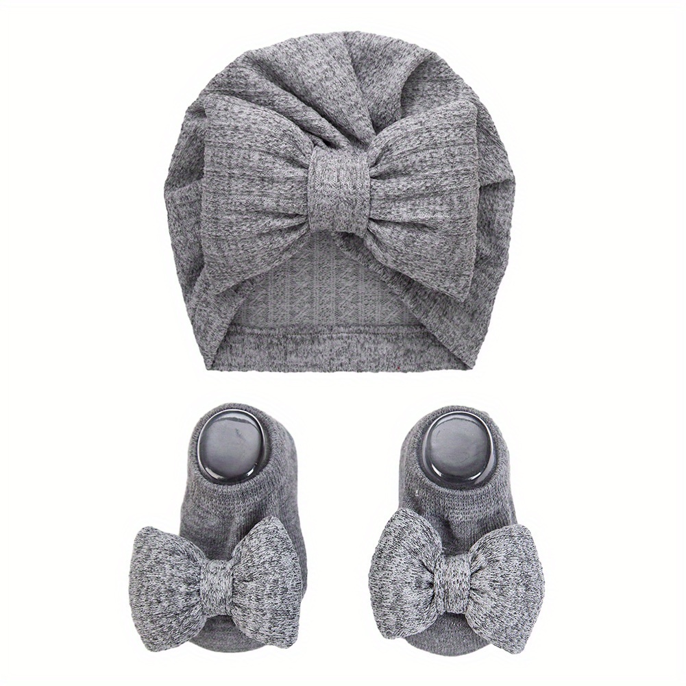 ニューボーンフォト 撮影小物 撮影衣装 ベビー衣装 大きなリボンのニットキャップ＆ソックス 2個セット 0～12ヶ月 5色