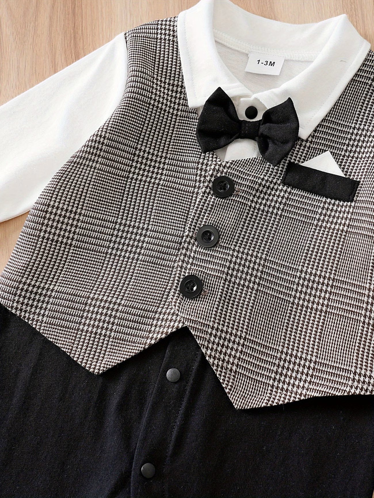チェック柄ベストコットンロンパース