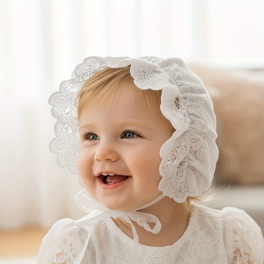 フリルレースベビーボンネット