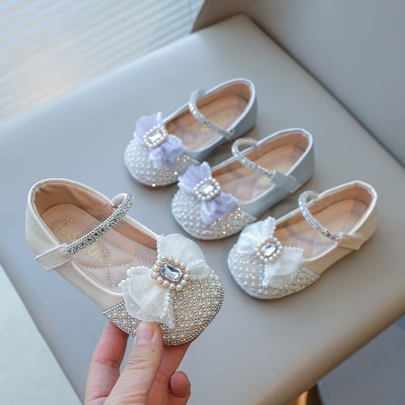 ガールズ ラインストーンビーズ付きダンスシューズ クロージャー付き /PVCソール 結婚式、ステージパフォーマンス用
