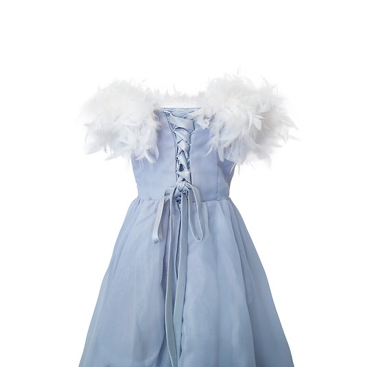 ふわふわフェザーが可愛いブルーオフショルプリンセスドレス