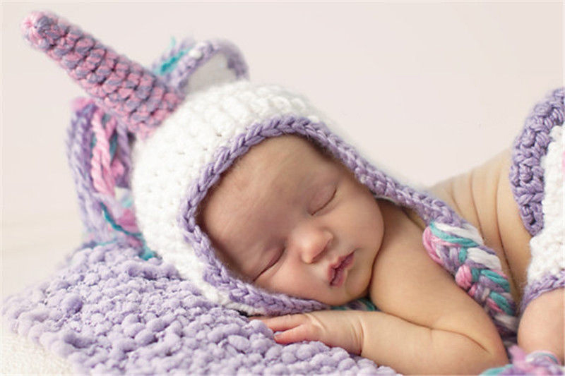 カラフルユニコーン★かぎ針編みのユニコーン帽子&しっぽ付きブルマのセット Newborn-3months